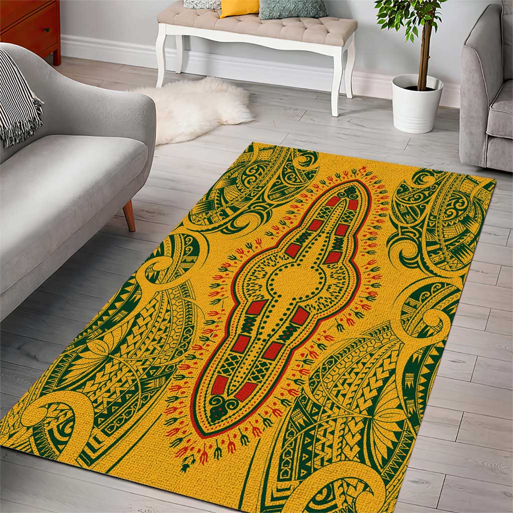 Dashiki and Polynesian Pattern Area Rug Afro Pacific Culture Gold Version LT9
