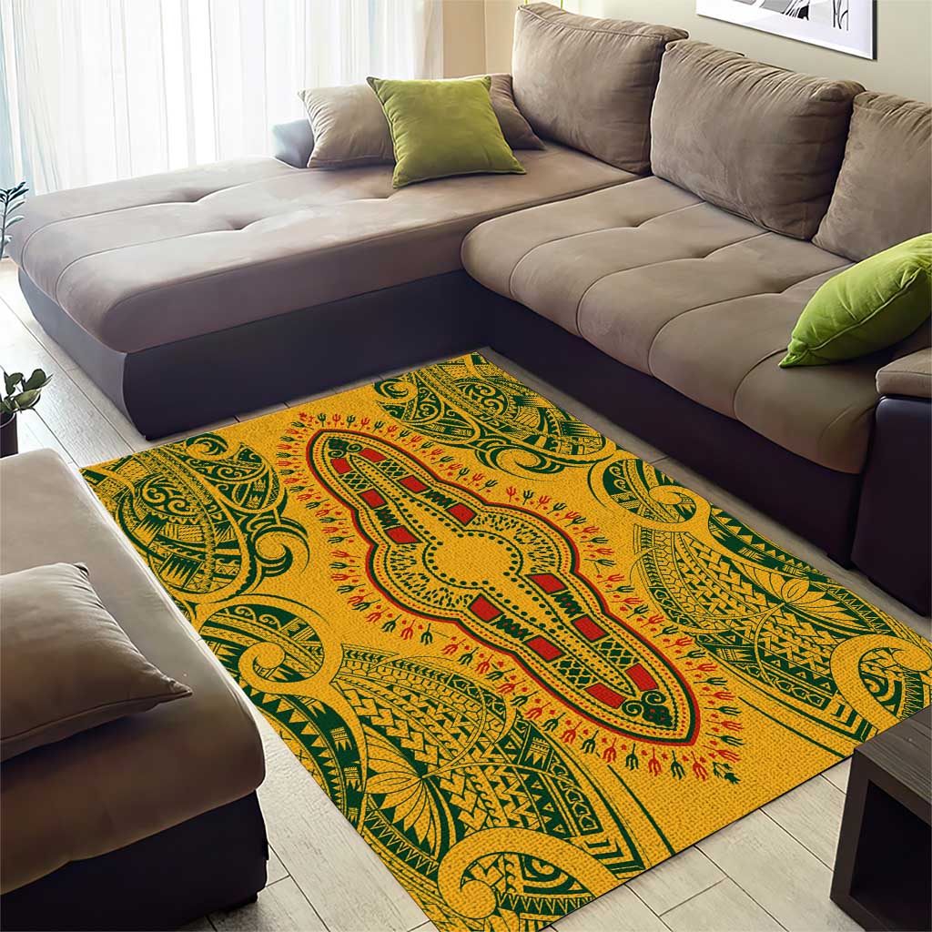 Dashiki and Polynesian Pattern Area Rug Afro Pacific Culture Gold Version LT9