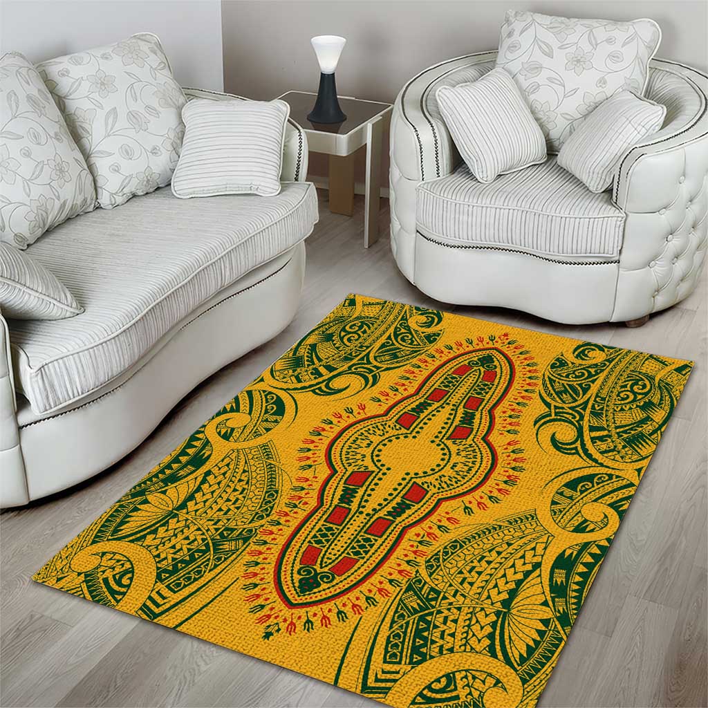 Dashiki and Polynesian Pattern Area Rug Afro Pacific Culture Gold Version LT9