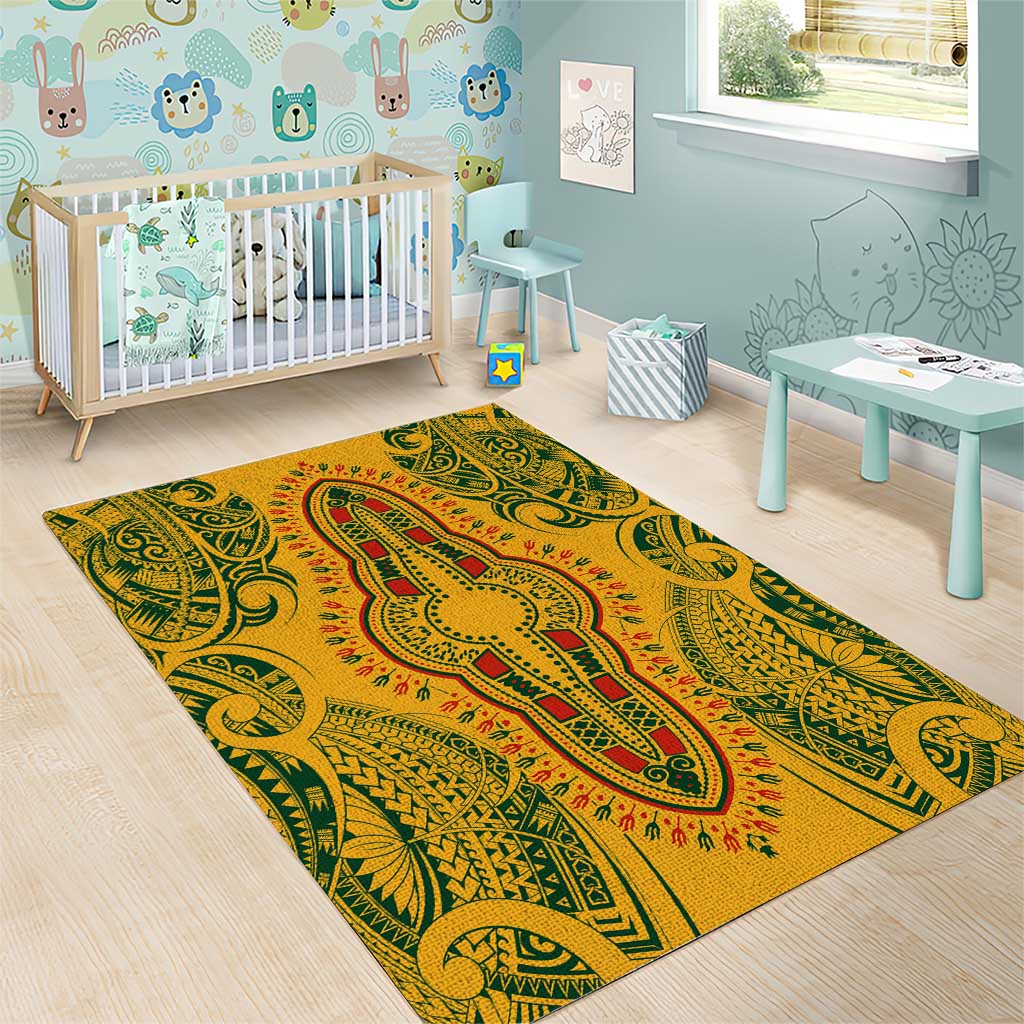 Dashiki and Polynesian Pattern Area Rug Afro Pacific Culture Gold Version LT9