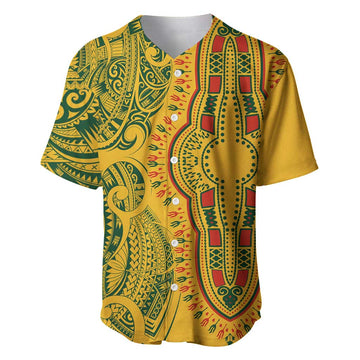 Dashiki and Polynesian Pattern Baseball Jersey Afro Pacific Culture Gold Version LT9