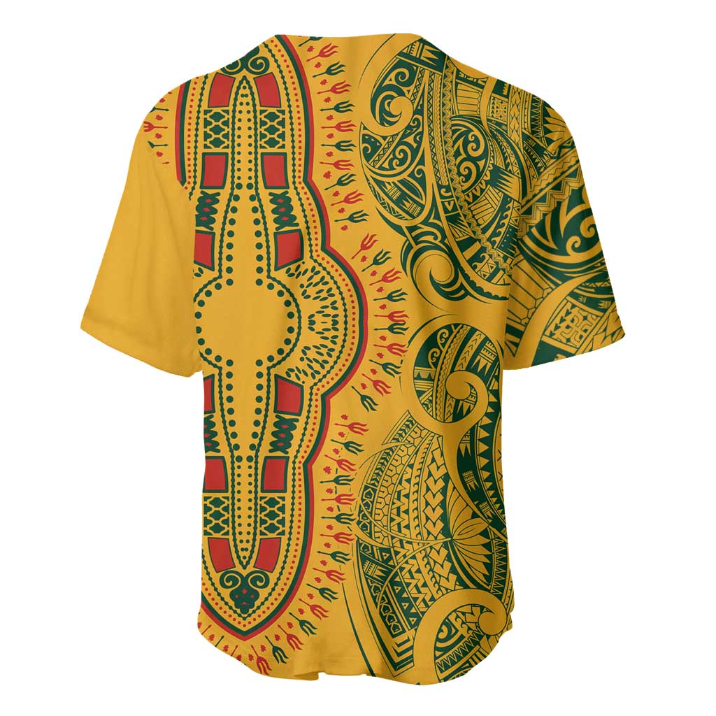 Dashiki and Polynesian Pattern Baseball Jersey Afro Pacific Culture Gold Version LT9