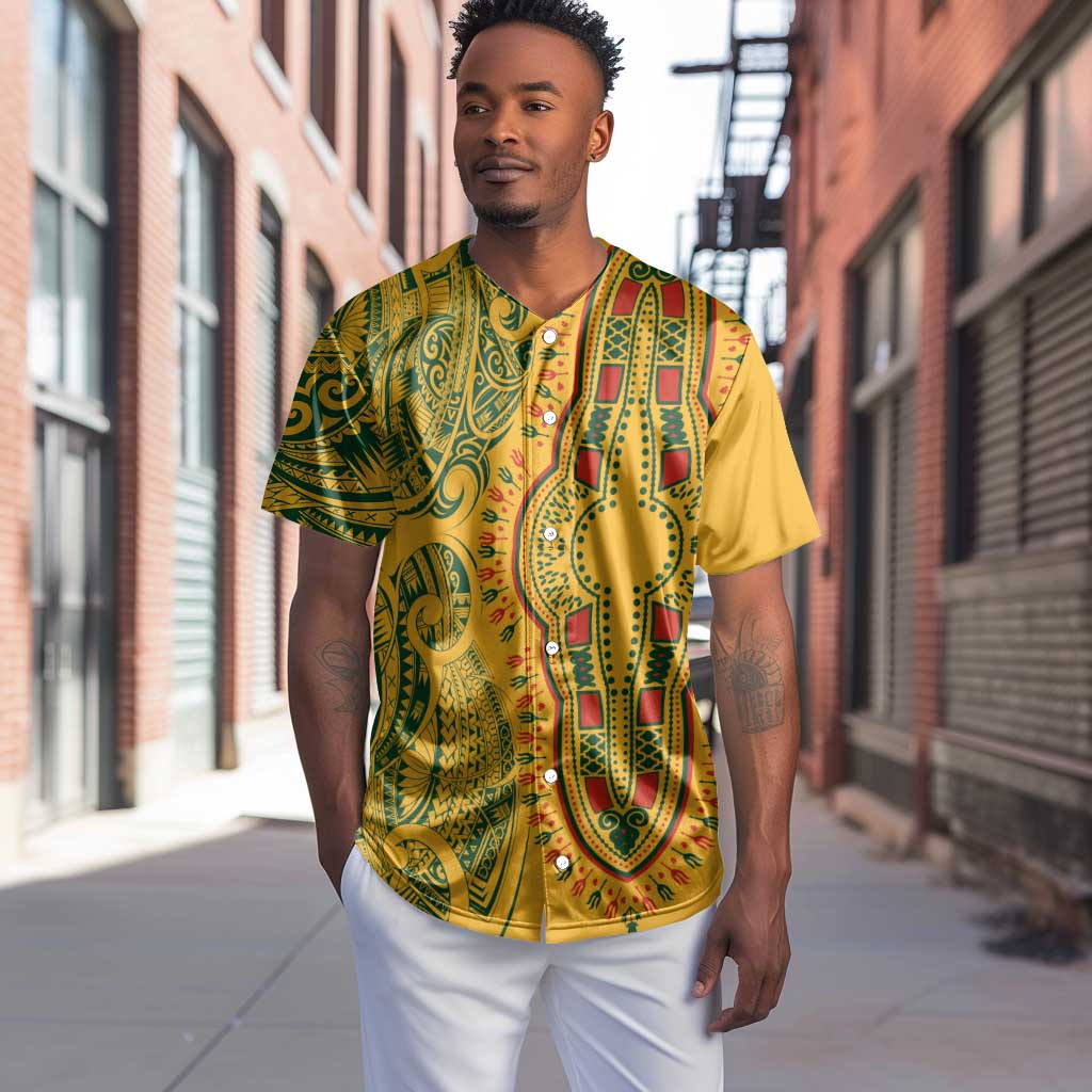Dashiki and Polynesian Pattern Baseball Jersey Afro Pacific Culture Gold Version LT9