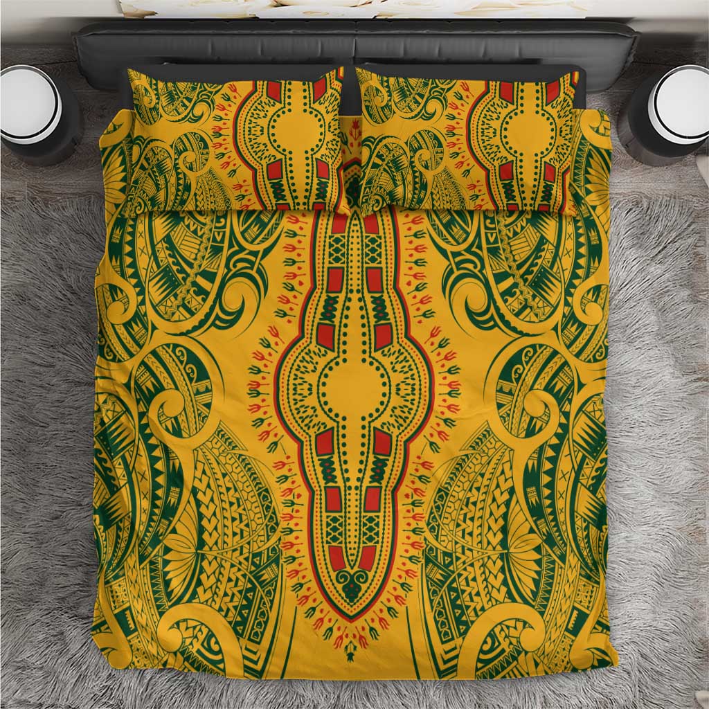 Dashiki and Polynesian Pattern Bedding Set Afro Pacific Culture Gold Version LT9