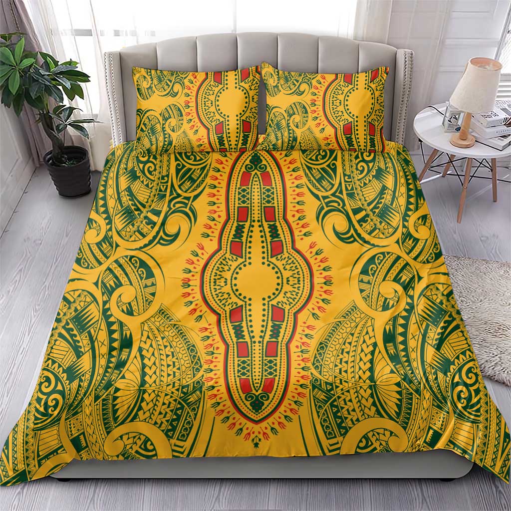 Dashiki and Polynesian Pattern Bedding Set Afro Pacific Culture Gold Version LT9