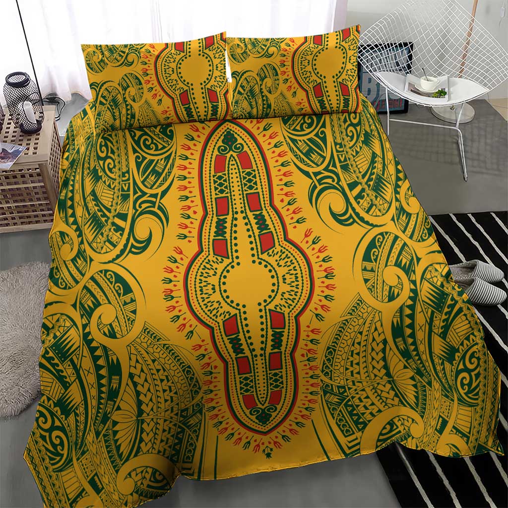 Dashiki and Polynesian Pattern Bedding Set Afro Pacific Culture Gold Version LT9