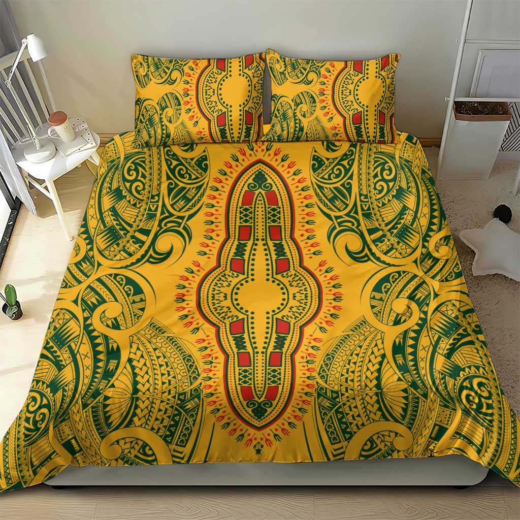 Dashiki and Polynesian Pattern Bedding Set Afro Pacific Culture Gold Version LT9