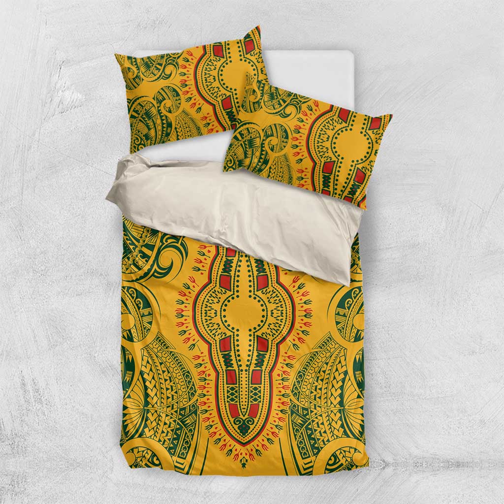 Dashiki and Polynesian Pattern Bedding Set Afro Pacific Culture Gold Version LT9