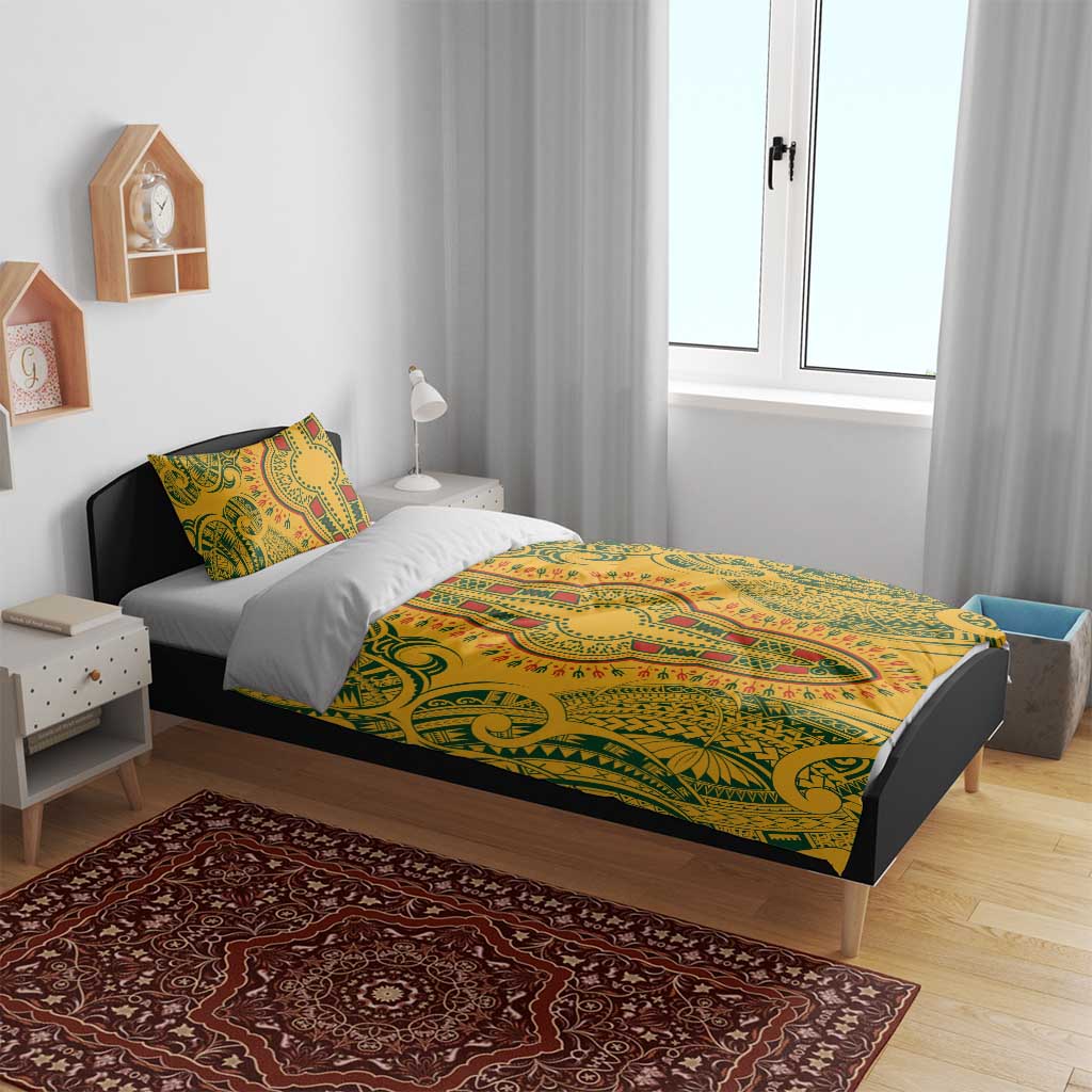 Dashiki and Polynesian Pattern Bedding Set Afro Pacific Culture Gold Version LT9