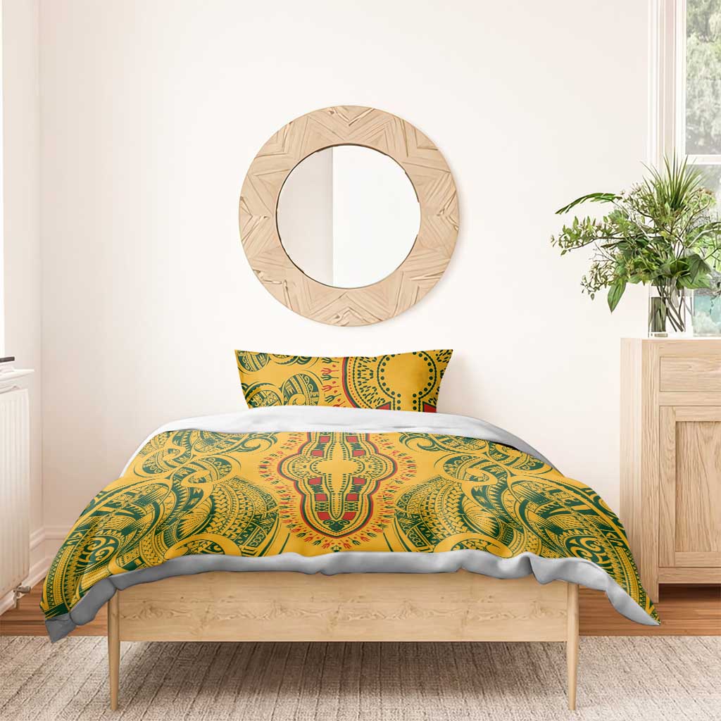 Dashiki and Polynesian Pattern Bedding Set Afro Pacific Culture Gold Version LT9