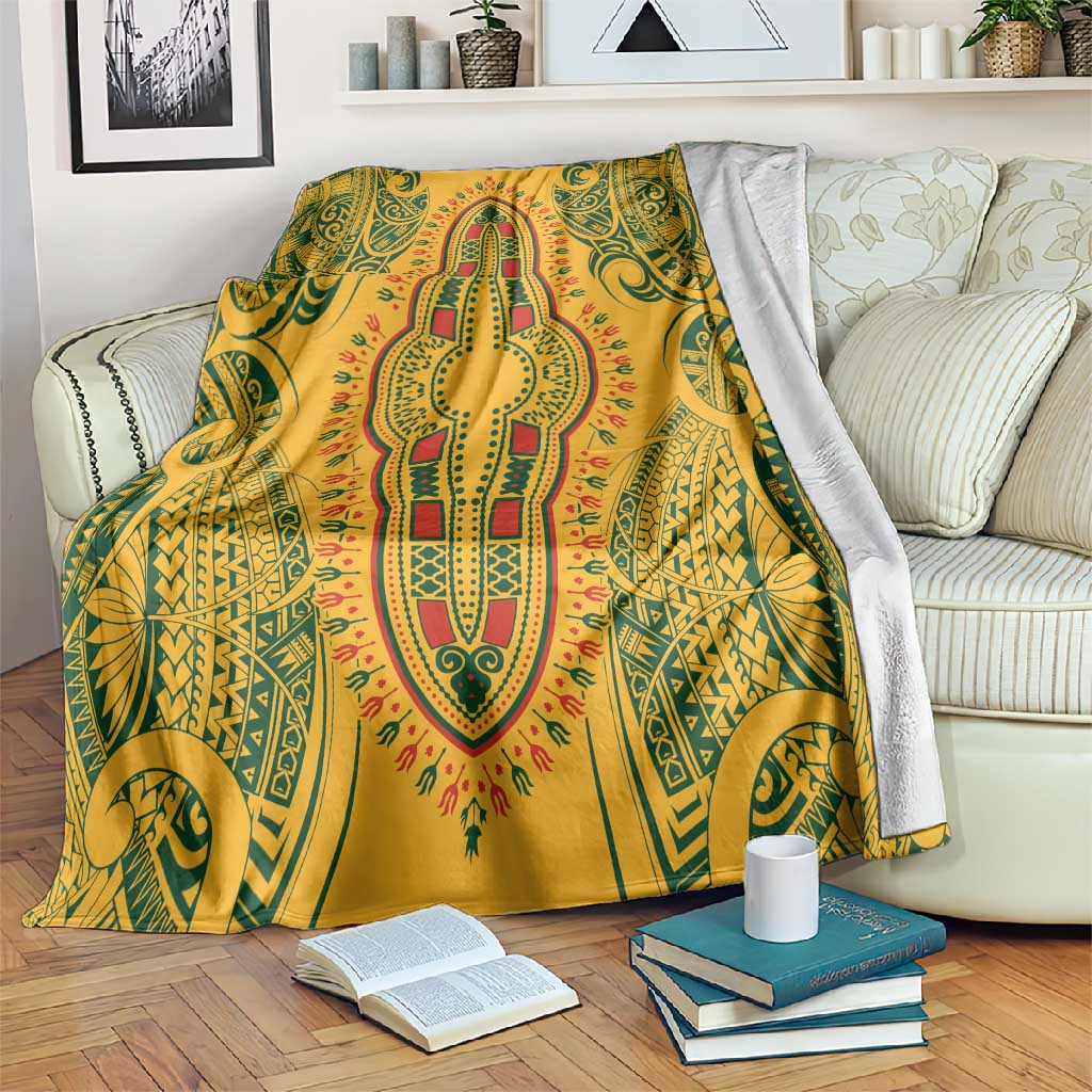 Dashiki and Polynesian Pattern Blanket Afro Pacific Culture Gold Version LT9