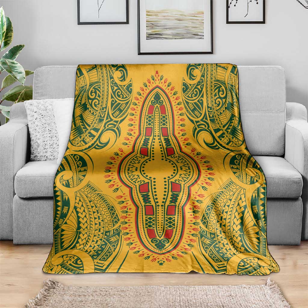 Dashiki and Polynesian Pattern Blanket Afro Pacific Culture Gold Version LT9
