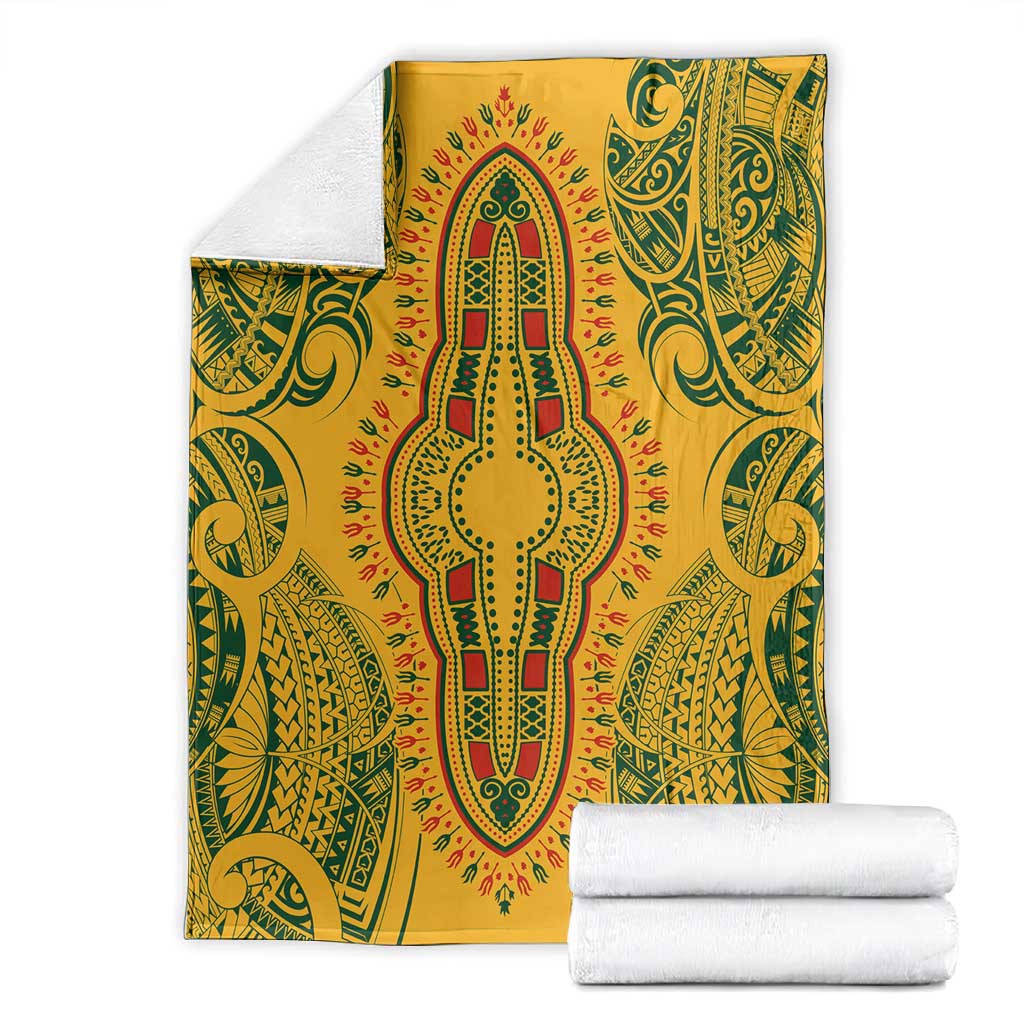 Dashiki and Polynesian Pattern Blanket Afro Pacific Culture Gold Version LT9