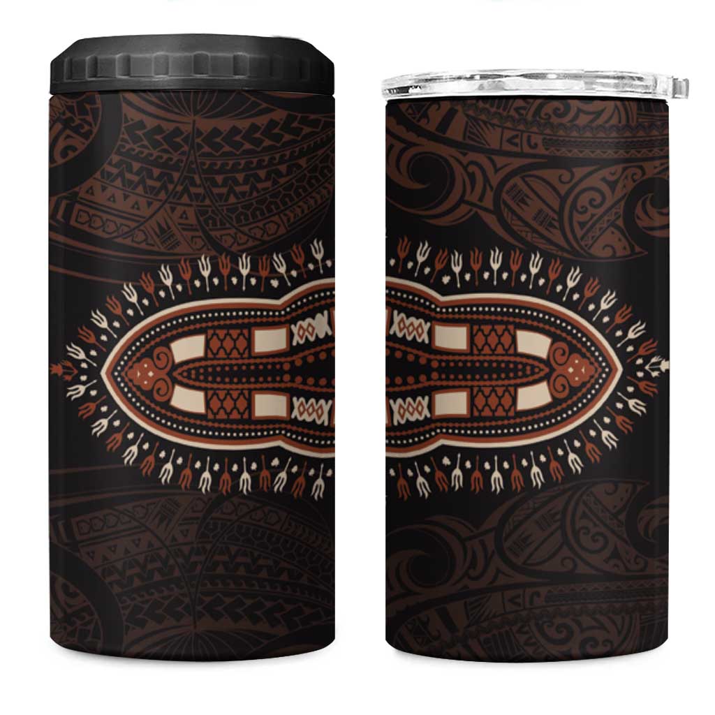 Dashiki and Polynesian Pattern 4 in 1 Can Cooler Tumbler Afro Pacific Culture Gold Version LT9