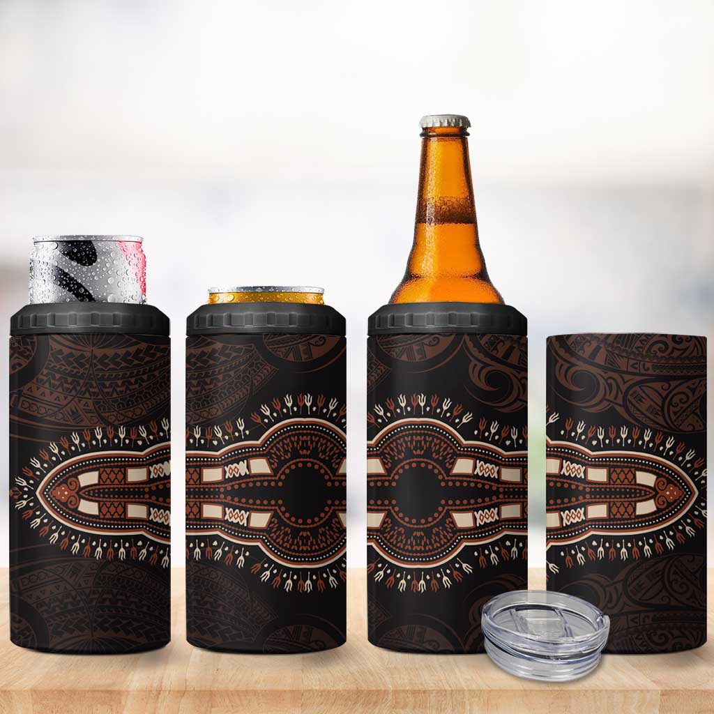 Dashiki and Polynesian Pattern 4 in 1 Can Cooler Tumbler Afro Pacific Culture Gold Version LT9