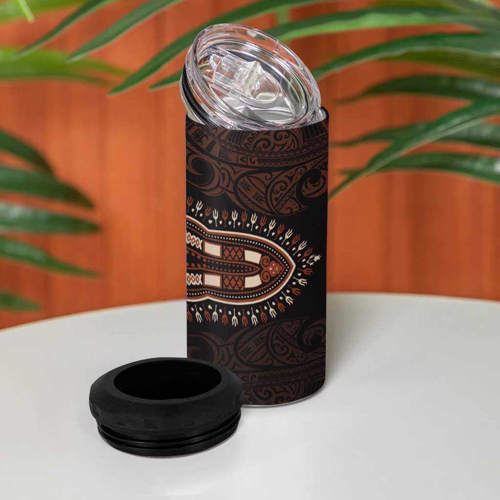 Dashiki and Polynesian Pattern 4 in 1 Can Cooler Tumbler Afro Pacific Culture Gold Version LT9