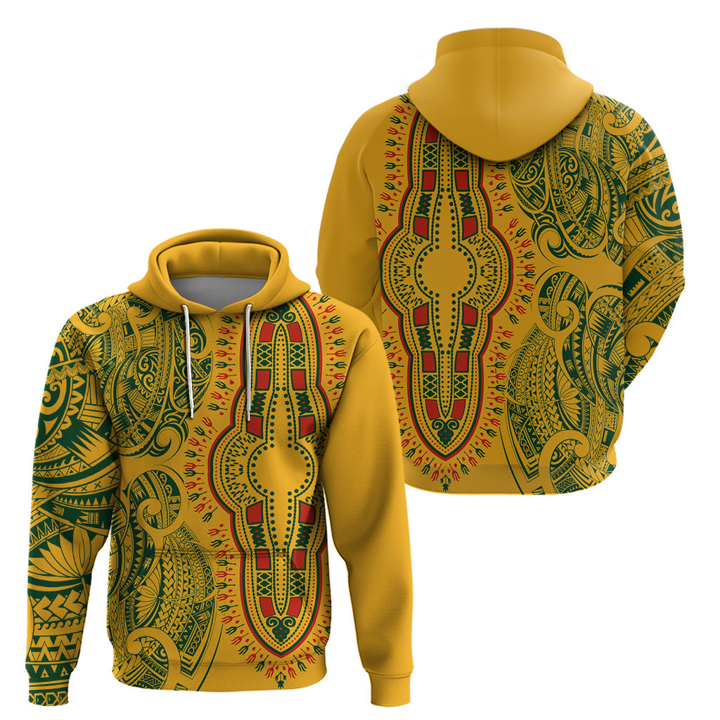Africa Dashiki Hoodie African Tribal Art Mixed Polynesian Tattoo Gold Color Unique LT9