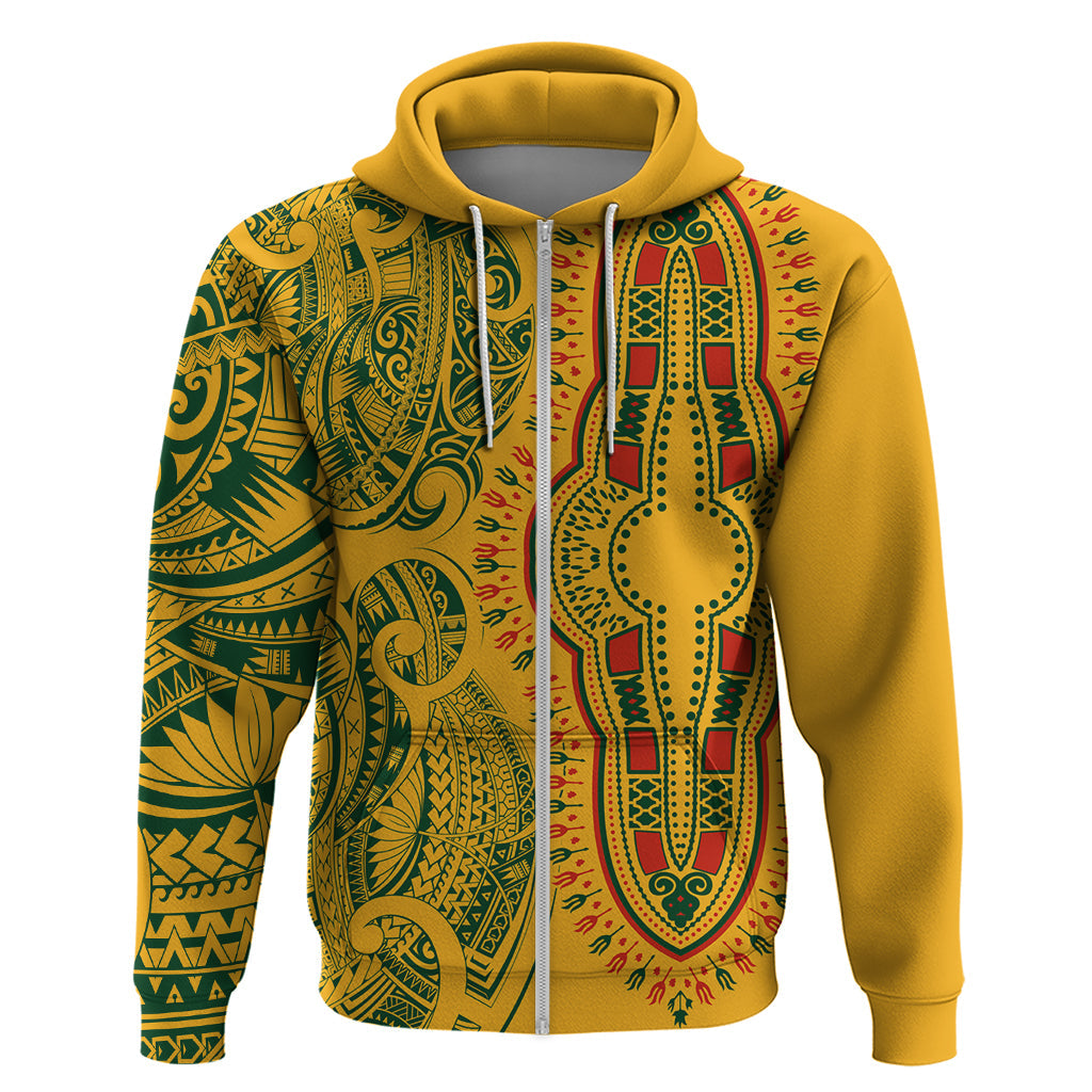 Africa Dashiki Hoodie African Tribal Art Mixed Polynesian Tattoo Gold Color Unique LT9