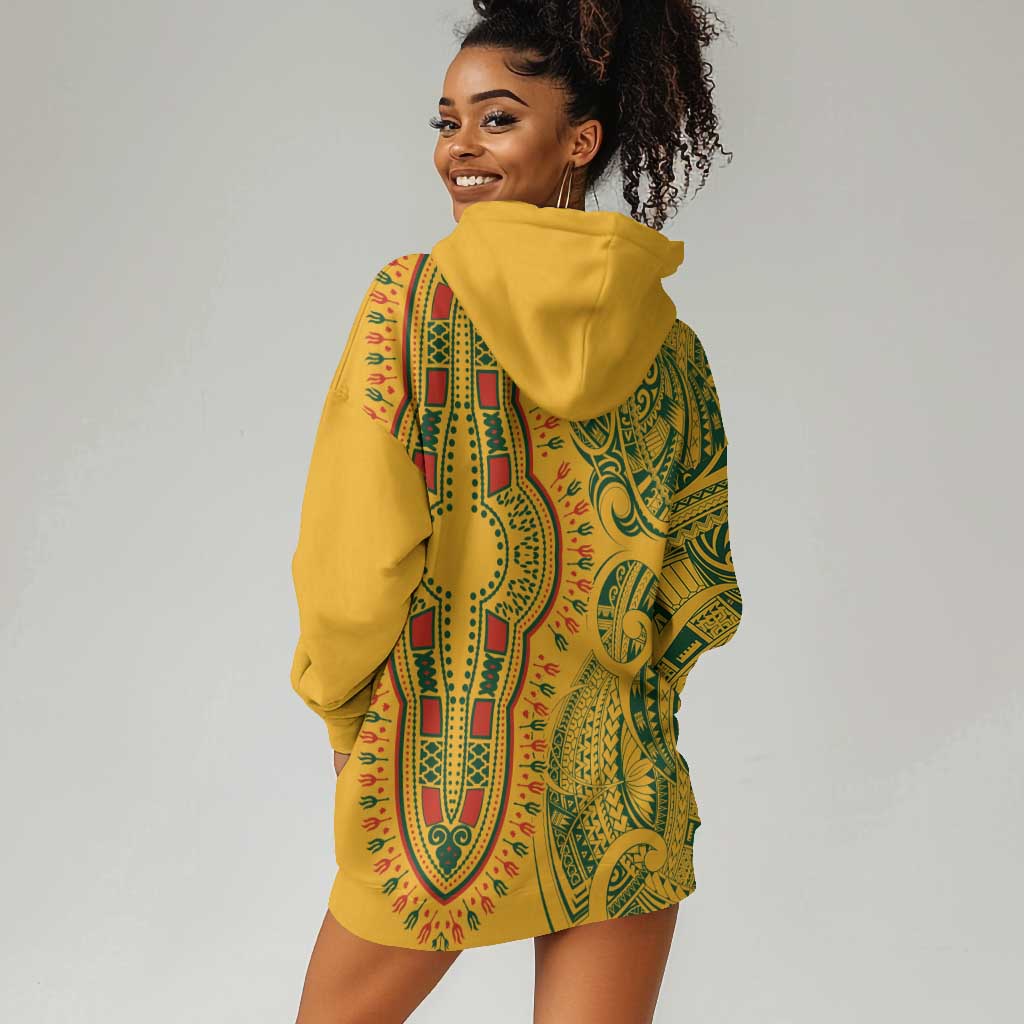Dashiki and Polynesian Pattern Hoodie Dress Afro Pacific Culture Gold Version LT9