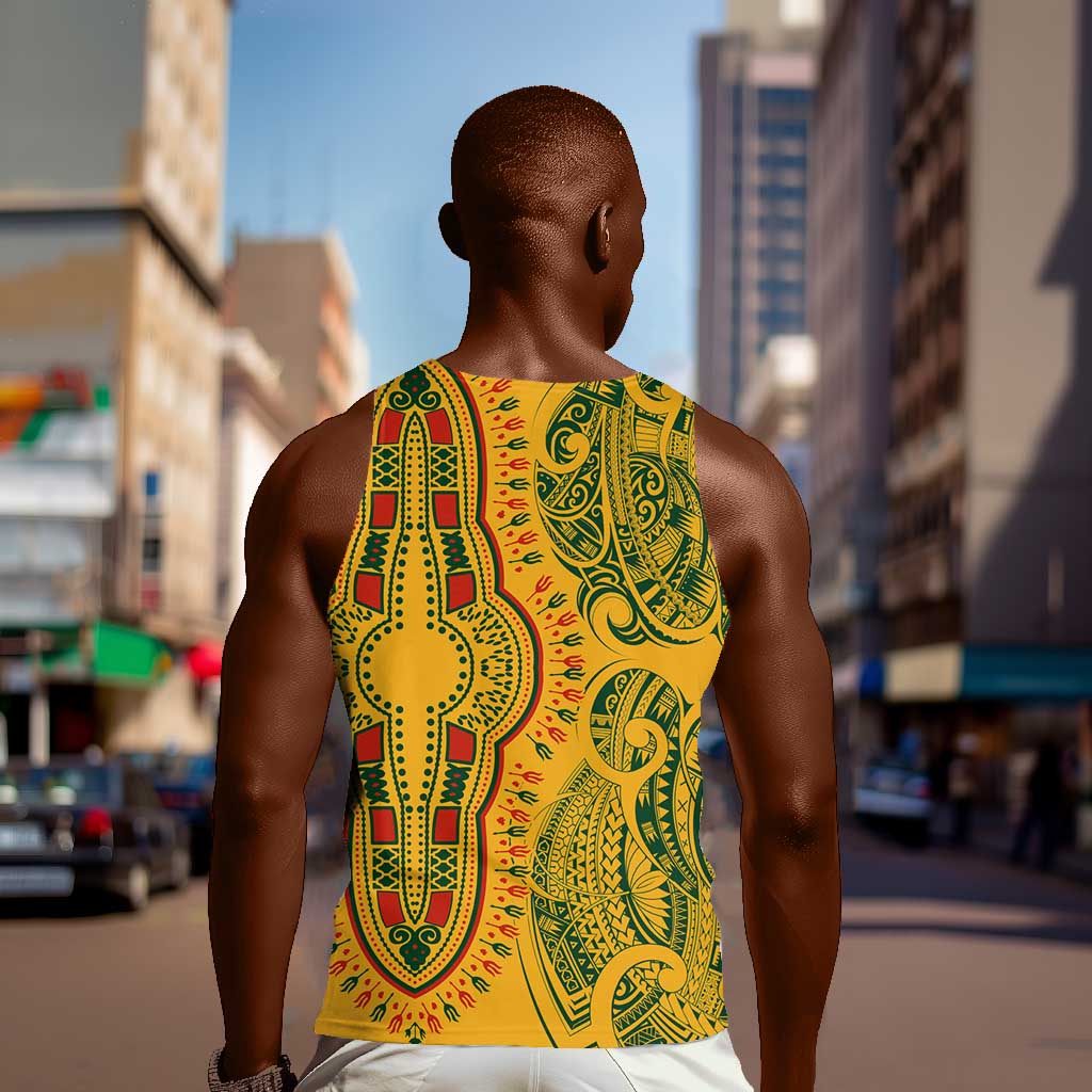 Dashiki and Polynesian Pattern Men Tank Top Afro Pacific Culture Gold Version LT9