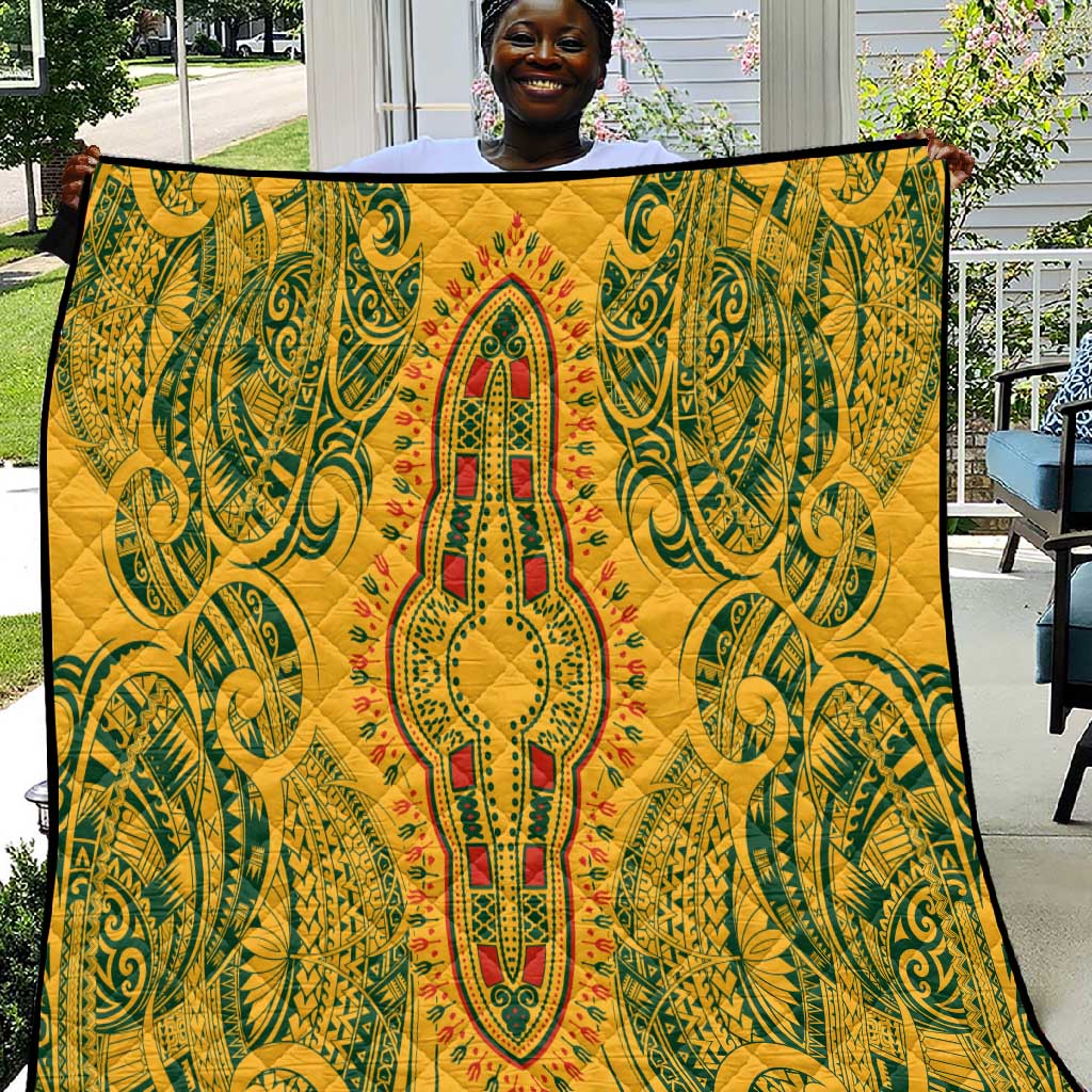 Dashiki and Polynesian Pattern Quilt Afro Pacific Culture Gold Version LT9