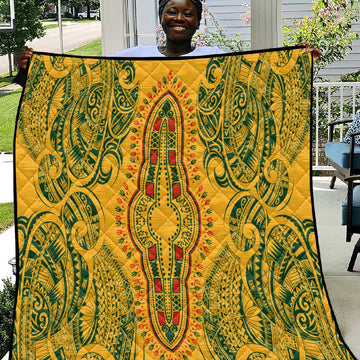 Dashiki and Polynesian Pattern Quilt Afro Pacific Culture Gold Version LT9