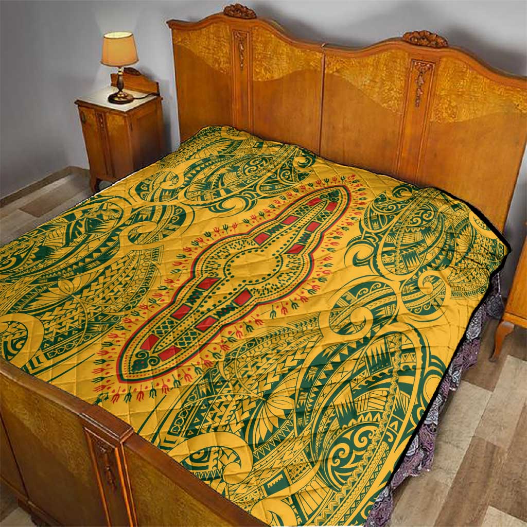 Dashiki and Polynesian Pattern Quilt Afro Pacific Culture Gold Version LT9
