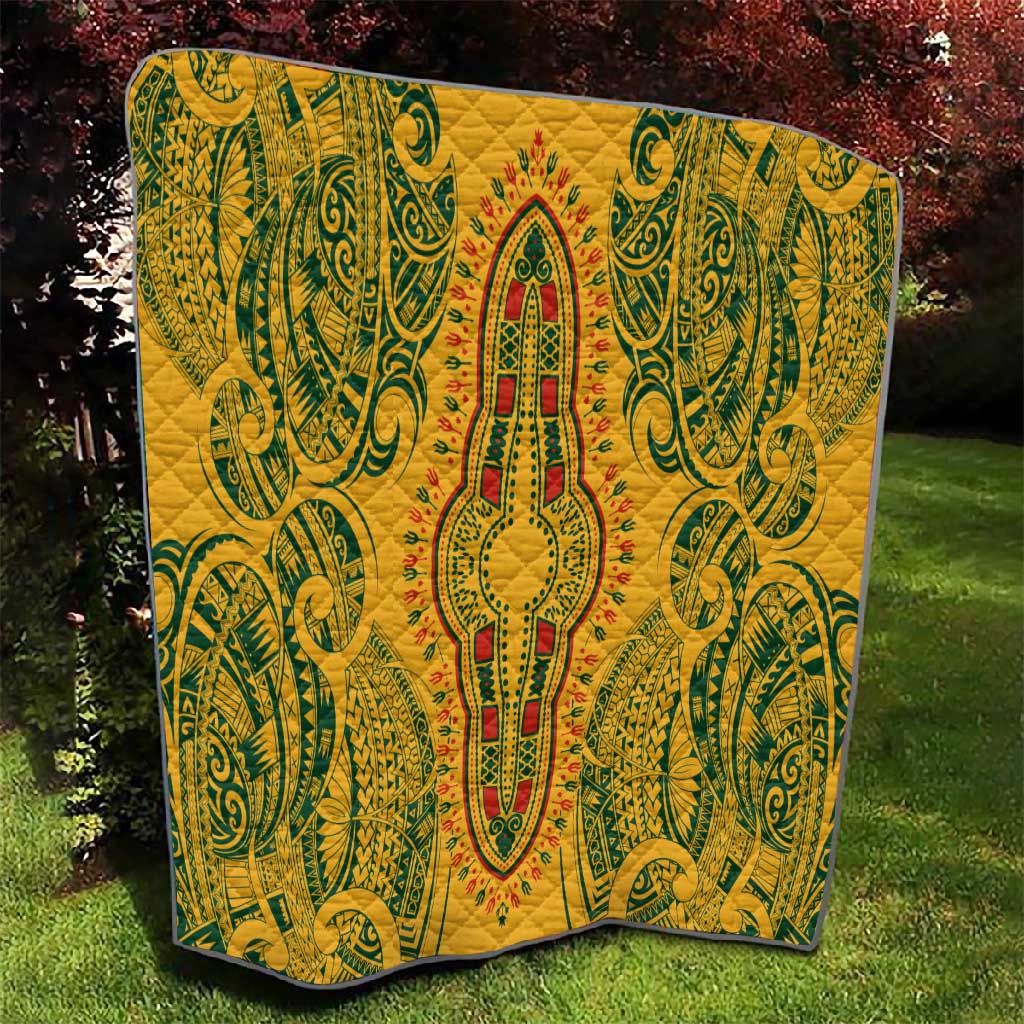 Dashiki and Polynesian Pattern Quilt Afro Pacific Culture Gold Version LT9