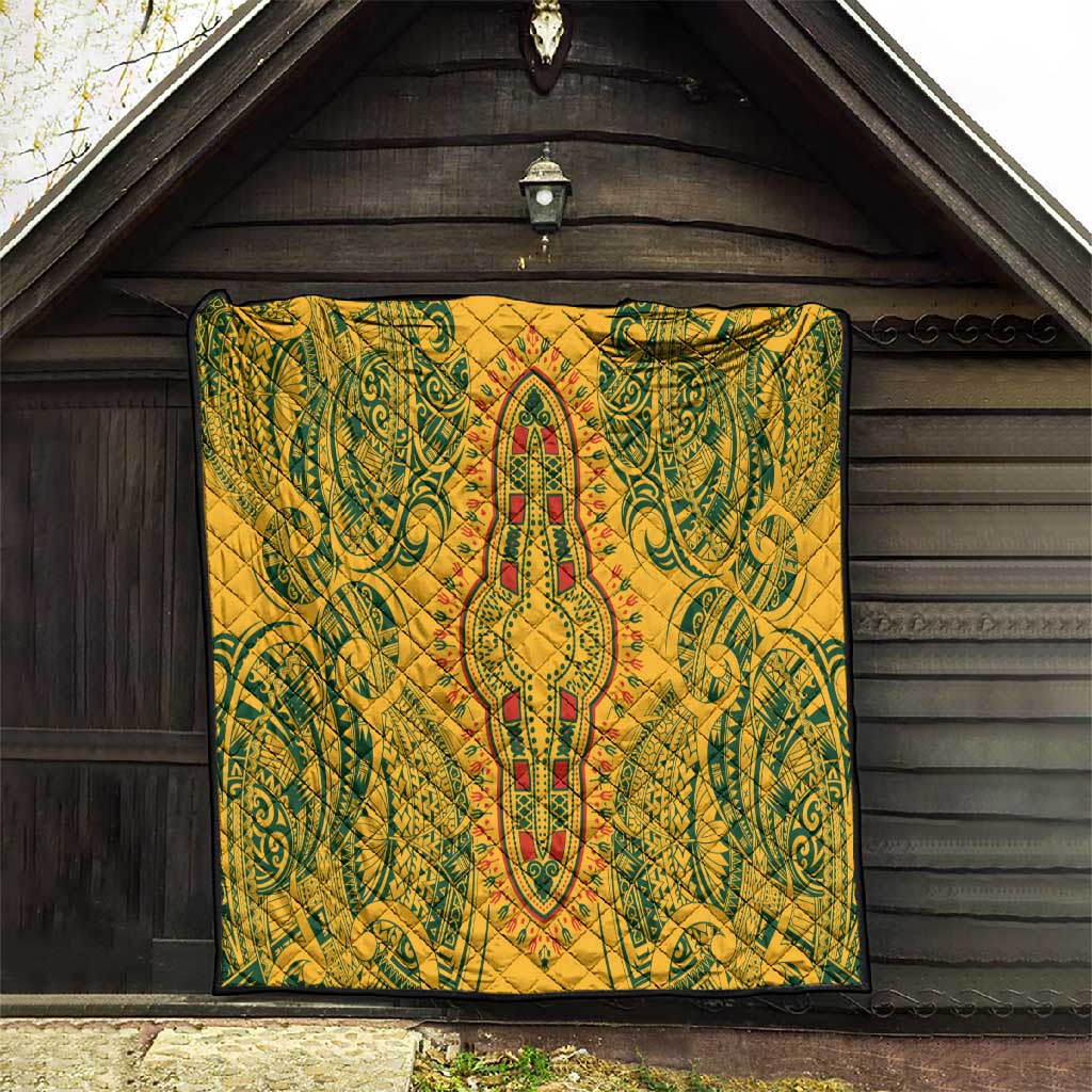 Dashiki and Polynesian Pattern Quilt Afro Pacific Culture Gold Version LT9
