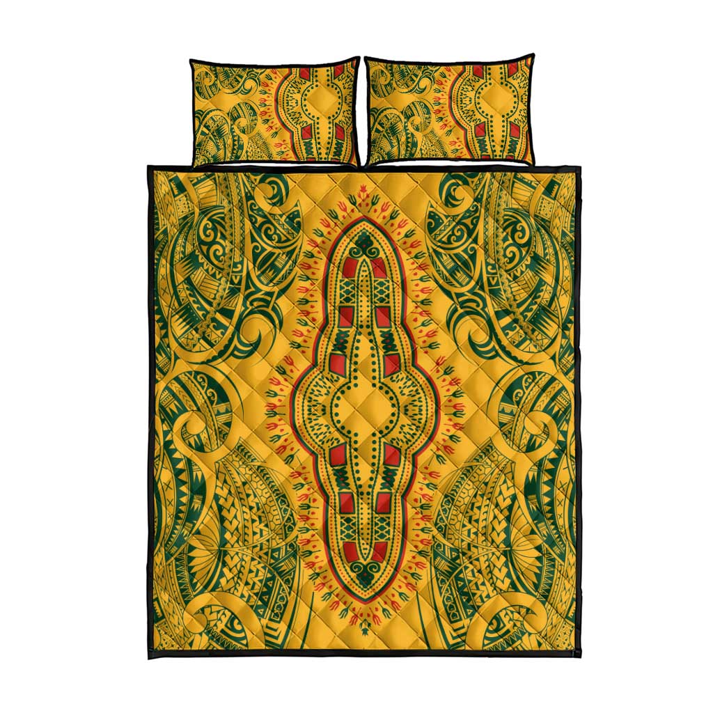Dashiki and Polynesian Pattern Quilt Bed Set Afro Pacific Culture Gold Version LT9