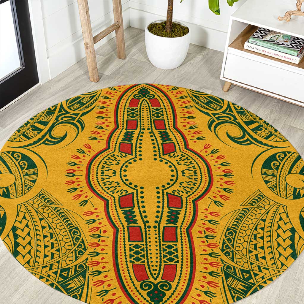 Dashiki and Polynesian Pattern Round Carpet Afro Pacific Culture Gold Version LT9