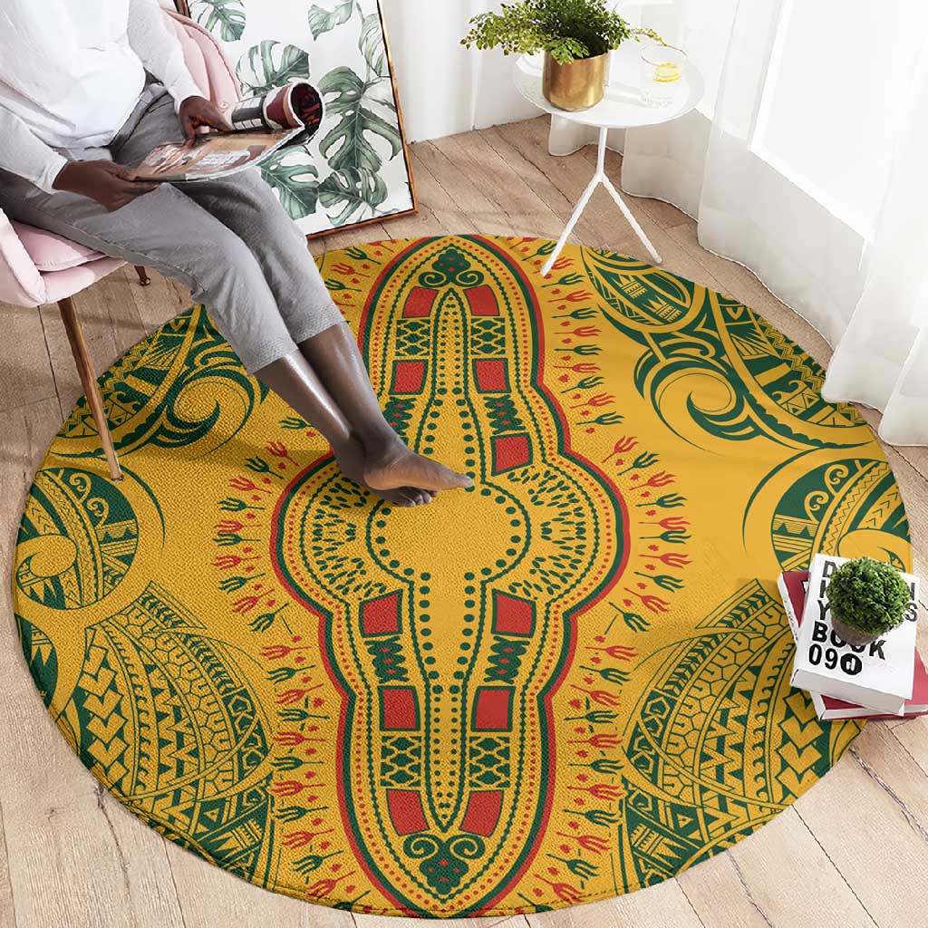 Dashiki and Polynesian Pattern Round Carpet Afro Pacific Culture Gold Version LT9