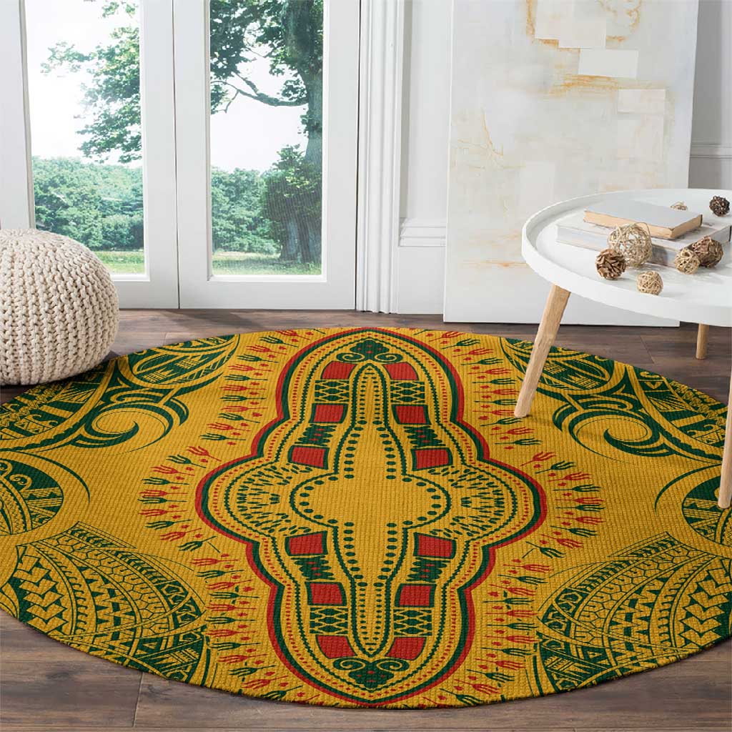 Dashiki and Polynesian Pattern Round Carpet Afro Pacific Culture Gold Version LT9
