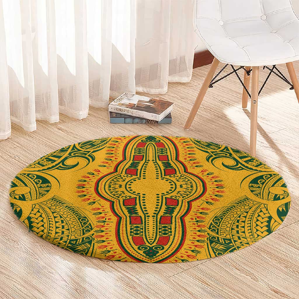 Dashiki and Polynesian Pattern Round Carpet Afro Pacific Culture Gold Version LT9