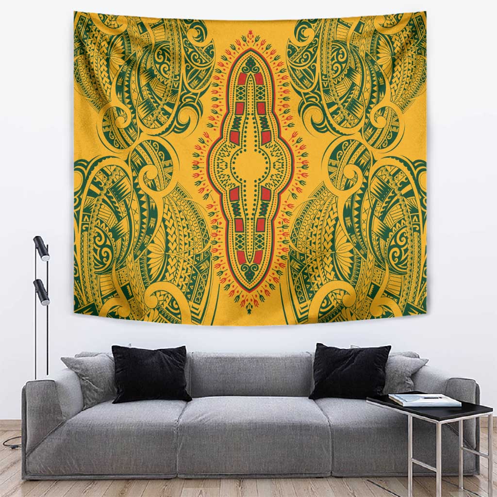 Dashiki and Polynesian Pattern Tapestry Afro Pacific Culture Gold Version LT9