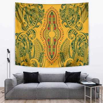 Dashiki and Polynesian Pattern Tapestry Afro Pacific Culture Gold Version LT9