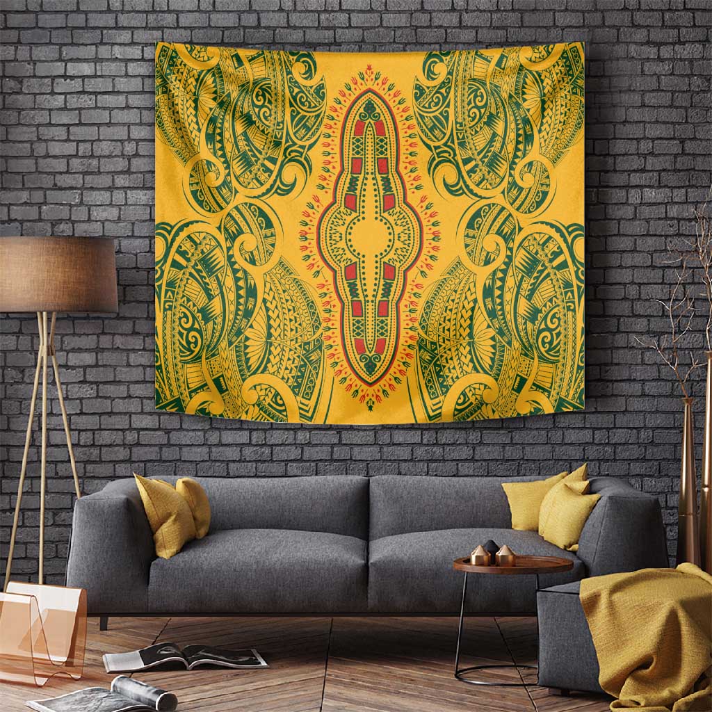 Dashiki and Polynesian Pattern Tapestry Afro Pacific Culture Gold Version LT9