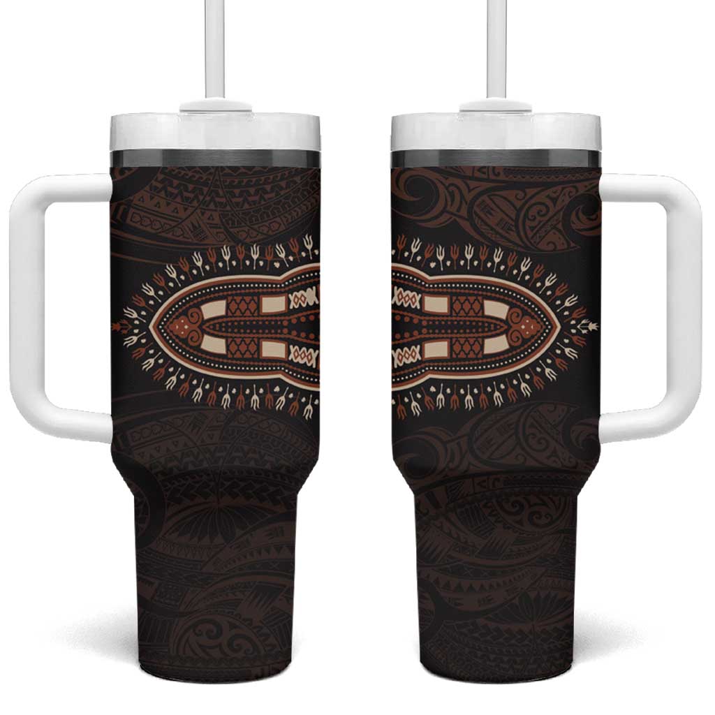 Dashiki and Polynesian Pattern Tumbler With Handle Afro Pacific Culture Gold Version LT9
