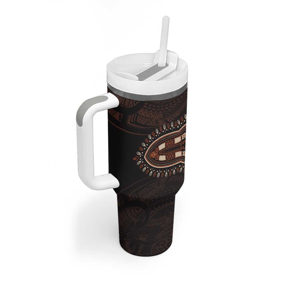 Dashiki and Polynesian Pattern Tumbler With Handle Afro Pacific Culture Gold Version LT9