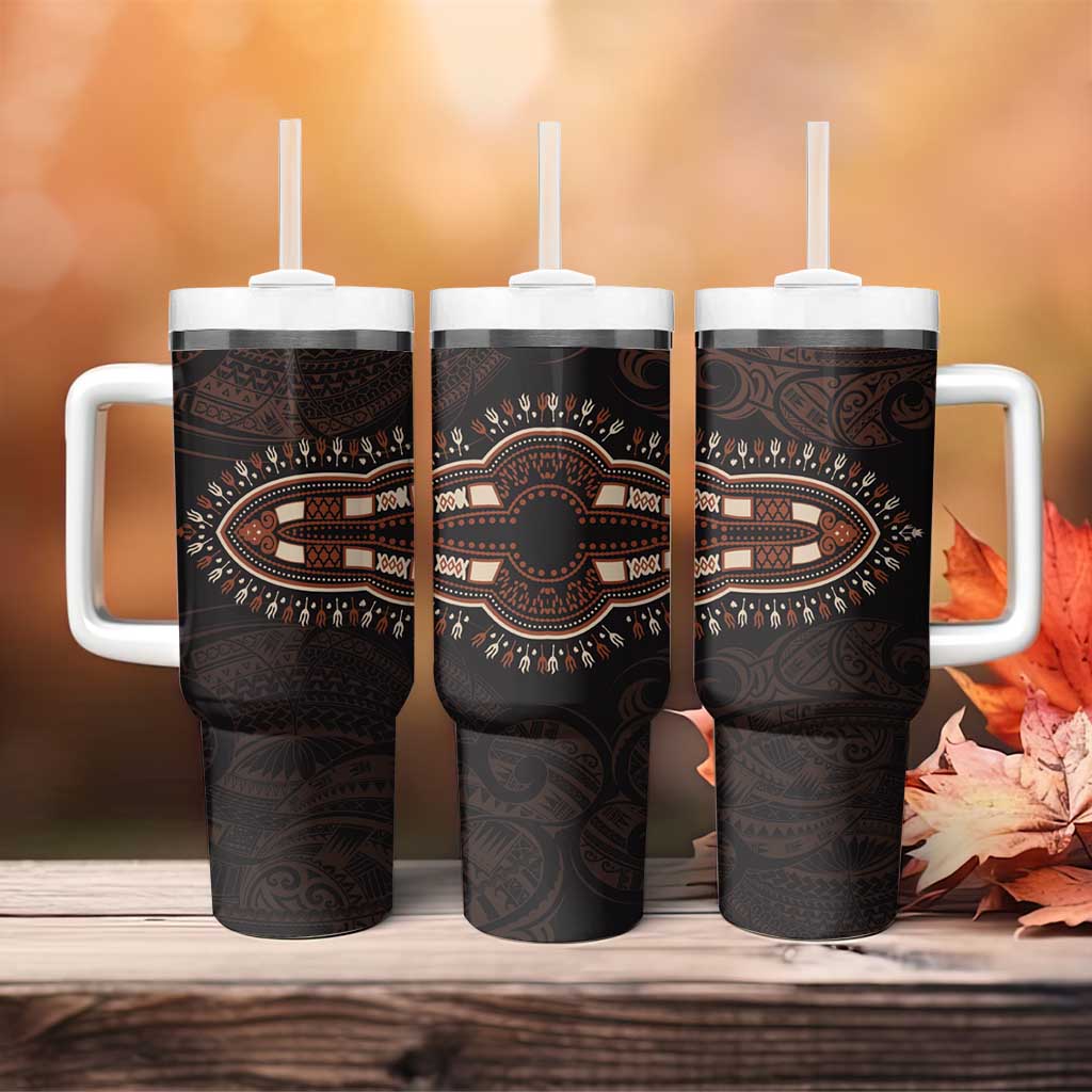 Dashiki and Polynesian Pattern Tumbler With Handle Afro Pacific Culture Gold Version LT9