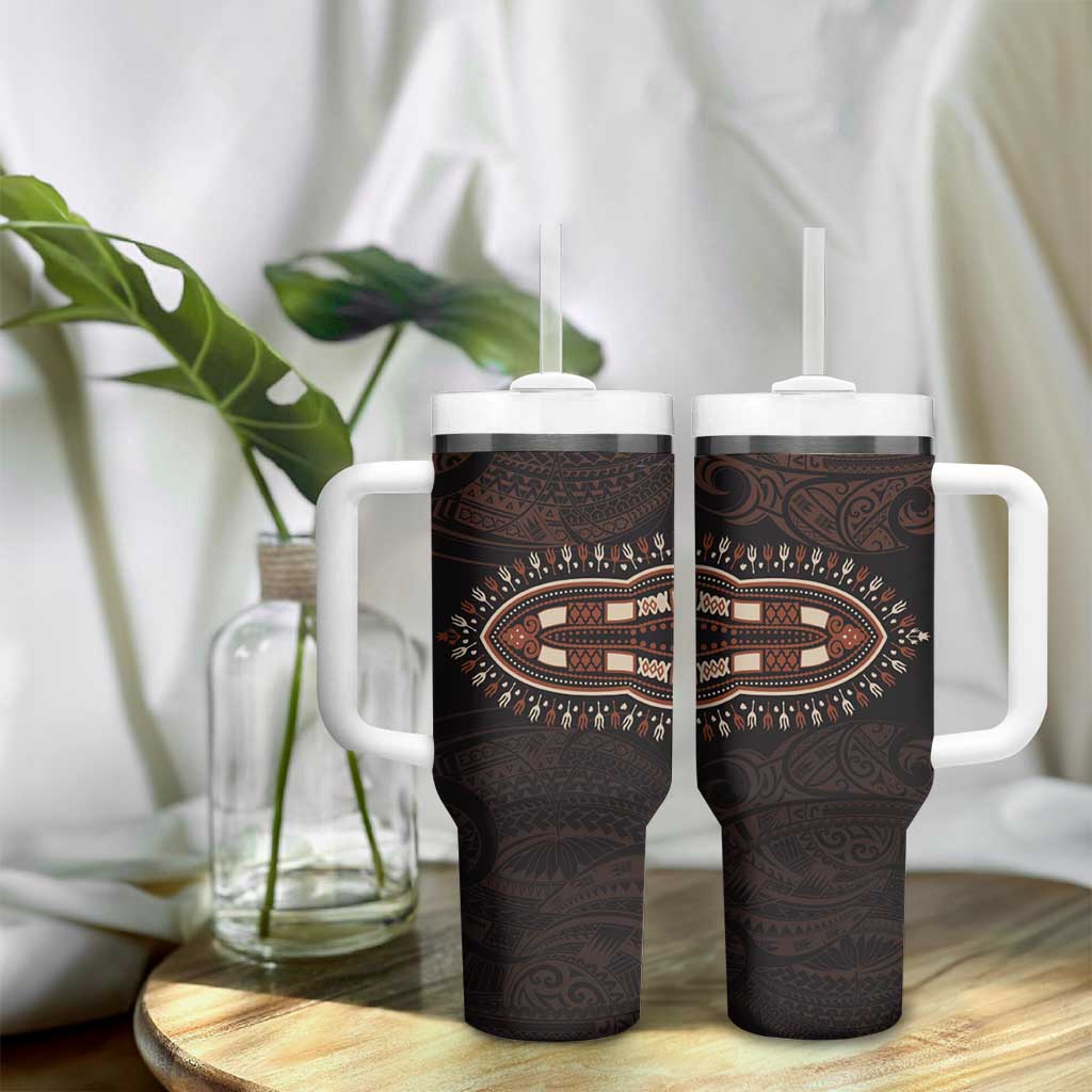 Dashiki and Polynesian Pattern Tumbler With Handle Afro Pacific Culture Gold Version LT9