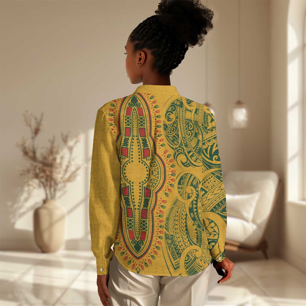 Dashiki and Polynesian Pattern Women Casual Shirt Afro Pacific Culture Gold Version LT9