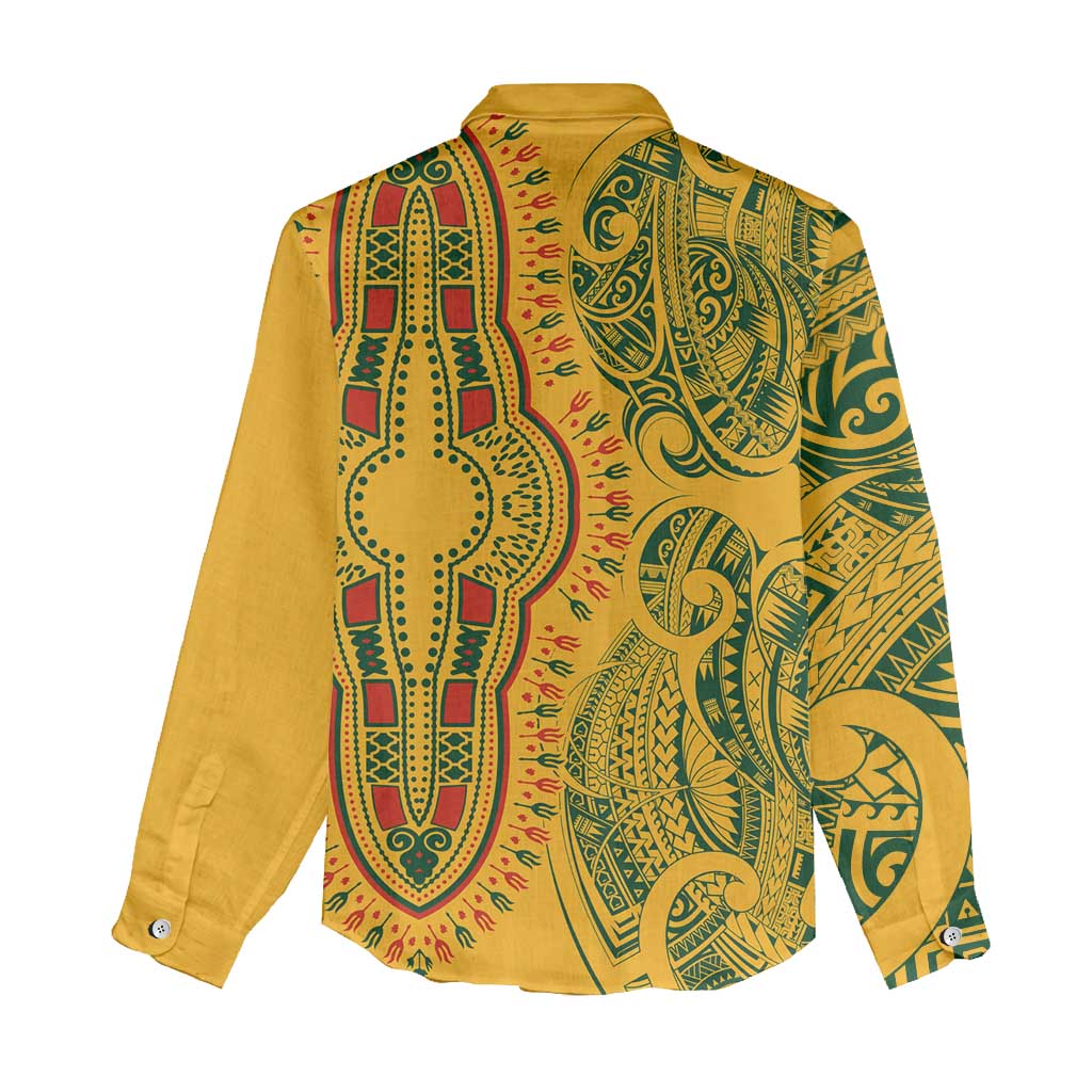 Dashiki and Polynesian Pattern Women Casual Shirt Afro Pacific Culture Gold Version LT9