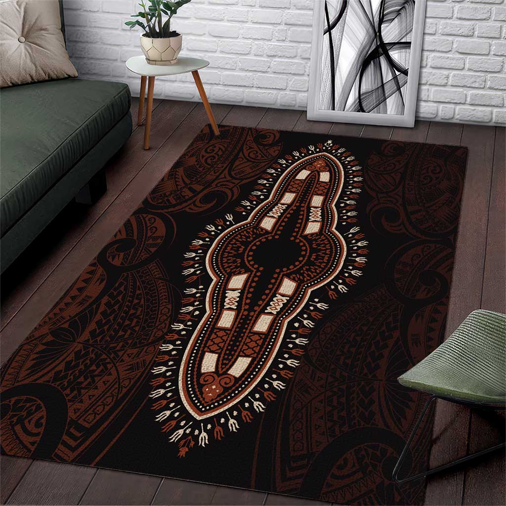 Dashiki and Polynesian Pattern Area Rug Afro Pacific Culture Red Version LT9