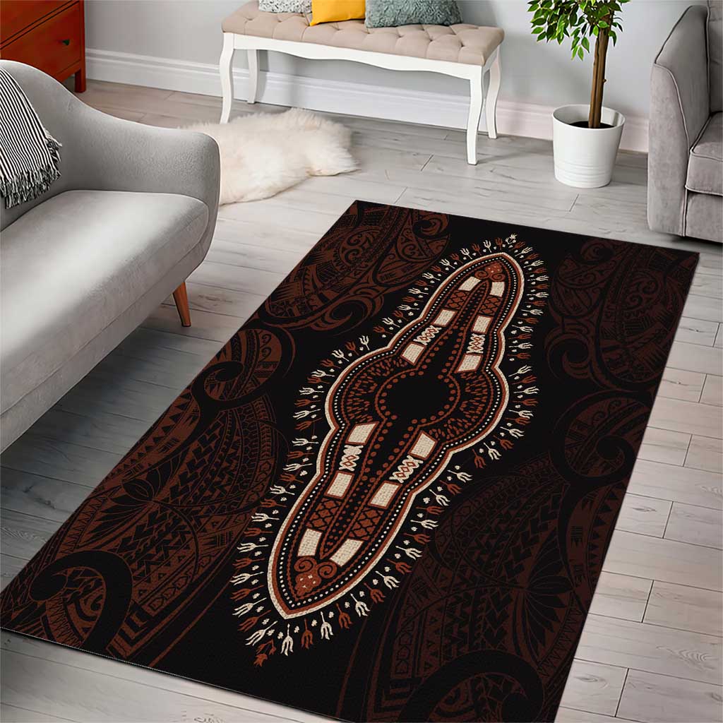 Dashiki and Polynesian Pattern Area Rug Afro Pacific Culture Red Version LT9