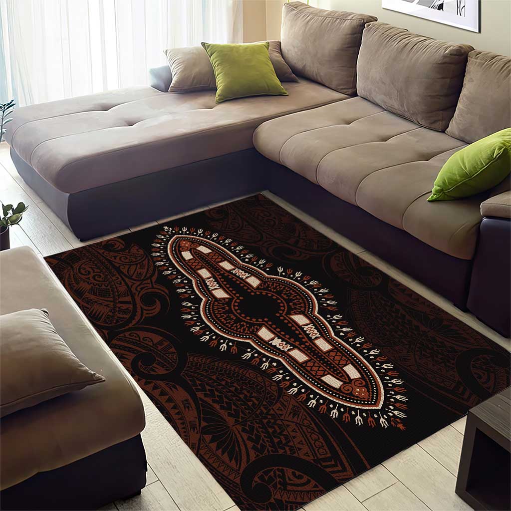 Dashiki and Polynesian Pattern Area Rug Afro Pacific Culture Red Version LT9