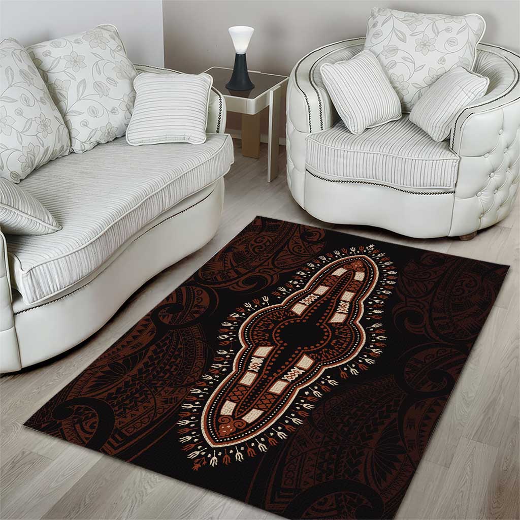 Dashiki and Polynesian Pattern Area Rug Afro Pacific Culture Red Version LT9