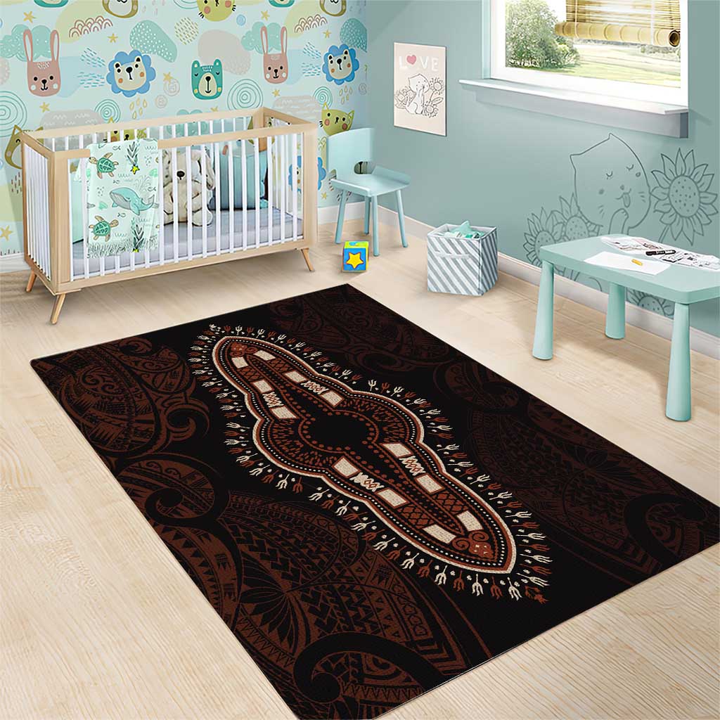 Dashiki and Polynesian Pattern Area Rug Afro Pacific Culture Red Version LT9