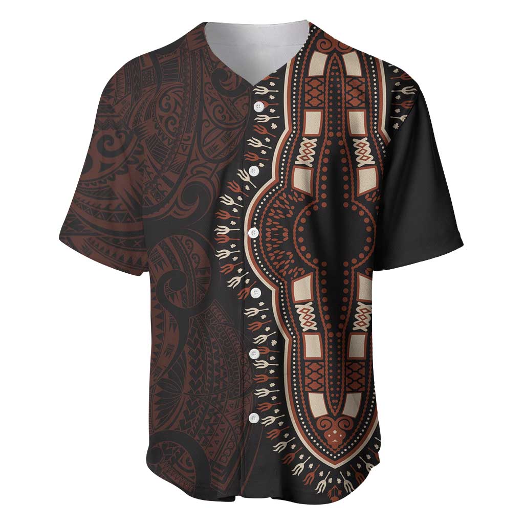 Dashiki and Polynesian Pattern Baseball Jersey Afro Pacific Culture Red Version LT9