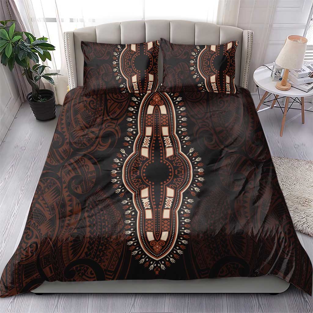 Dashiki and Polynesian Pattern Bedding Set Afro Pacific Culture Red Version LT9